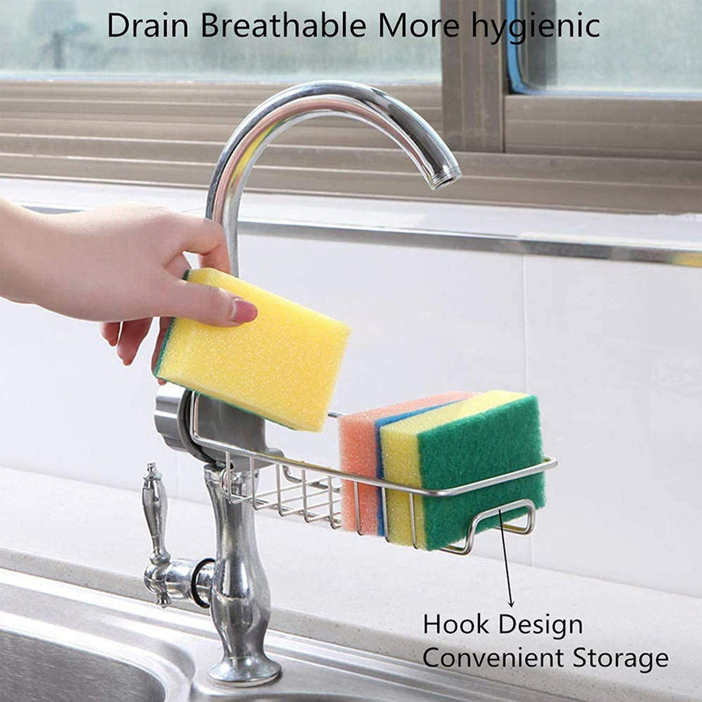 kitchen adjustable sink faucet shelf, stainless steel drain rack, sink soap holder, faucet organizer, sponge holder rack, kitchen sink storage, rustproof sink shelf, sink drain organizer.